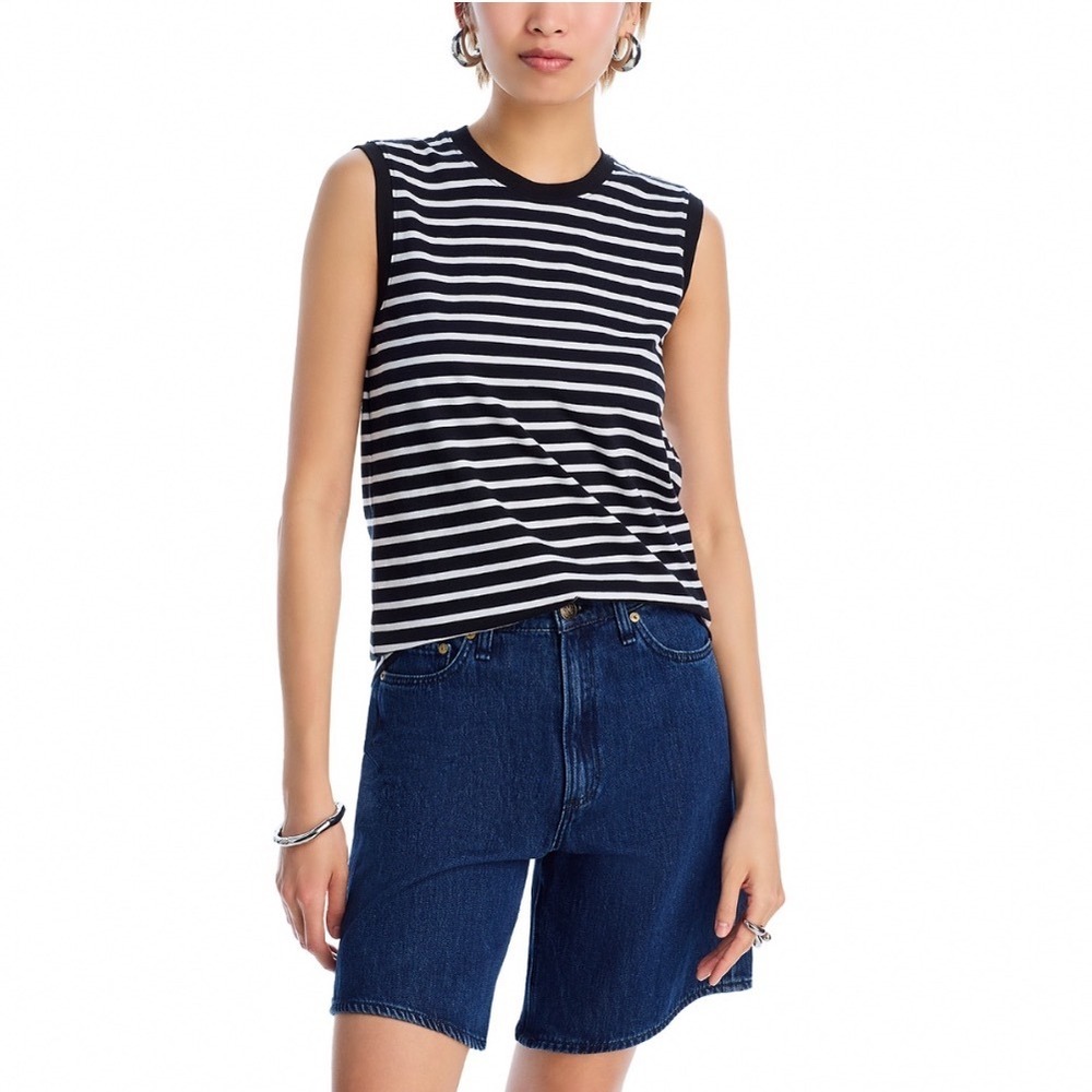 ATM Anthony Thomas Melillo Striped Sleeveless Jersey Top Black White XL AW1322